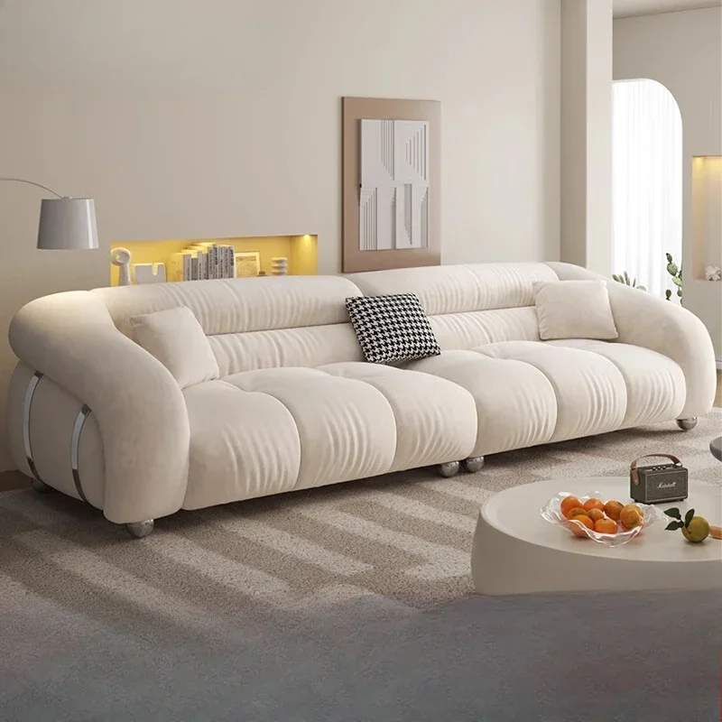 Living Room Milk Flannel Puff Sofa