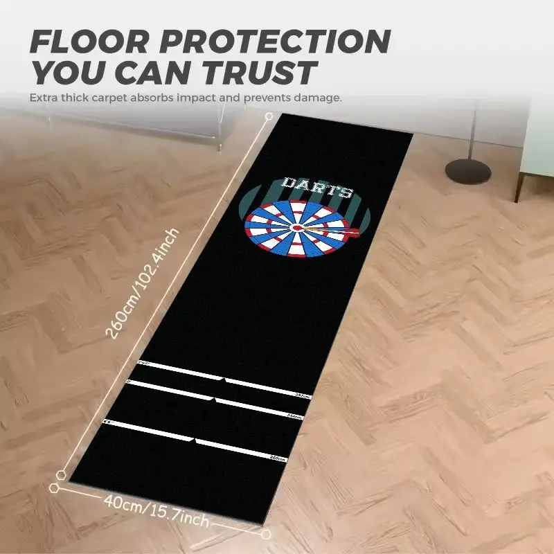 VIKAMA Vintage Dartboard Logo Dart Mat With Measuring Lines Non Slip Anti Damage Long Game Floor Rug Professional Indoor Dart