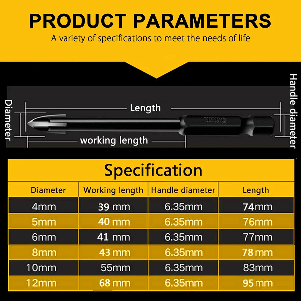 1 Set  Cemented Carbide Cross Hex Tile Glass Ceramic Drill Bits Set Efficient Universal Drilling Tool Hole Opener for Wall