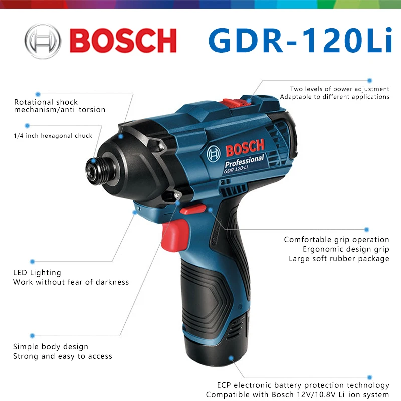 Bosch Original GDR 120Li avvitatore a percussione a batteria ricaricabile 100Nm cacciavite elettrico trapano a percussione utensili elettrici BOSCH