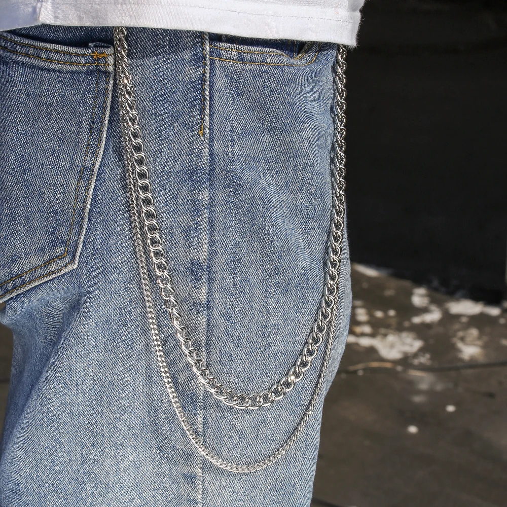 

Hip Hop Punk Double Waist Chain Ins Style Fashion Personality Multilayer Metal Cuban Chain Fringed Pants Chain for Men