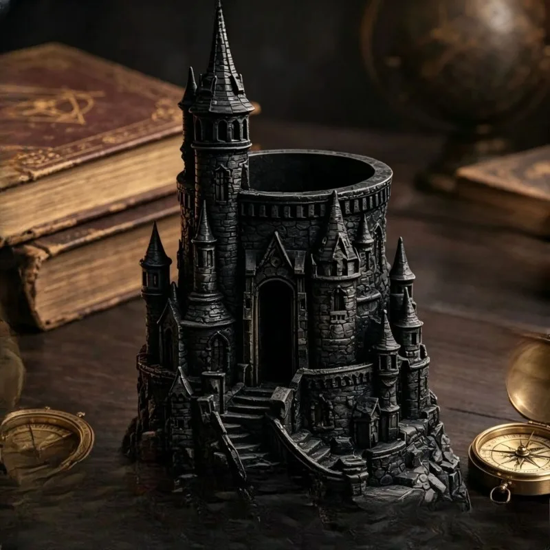 3D Craft Castle Pen Holder Micro Landscape Castle Sculpture Ornament Architecture Model Desktop Storage for StationeryHomeGarden