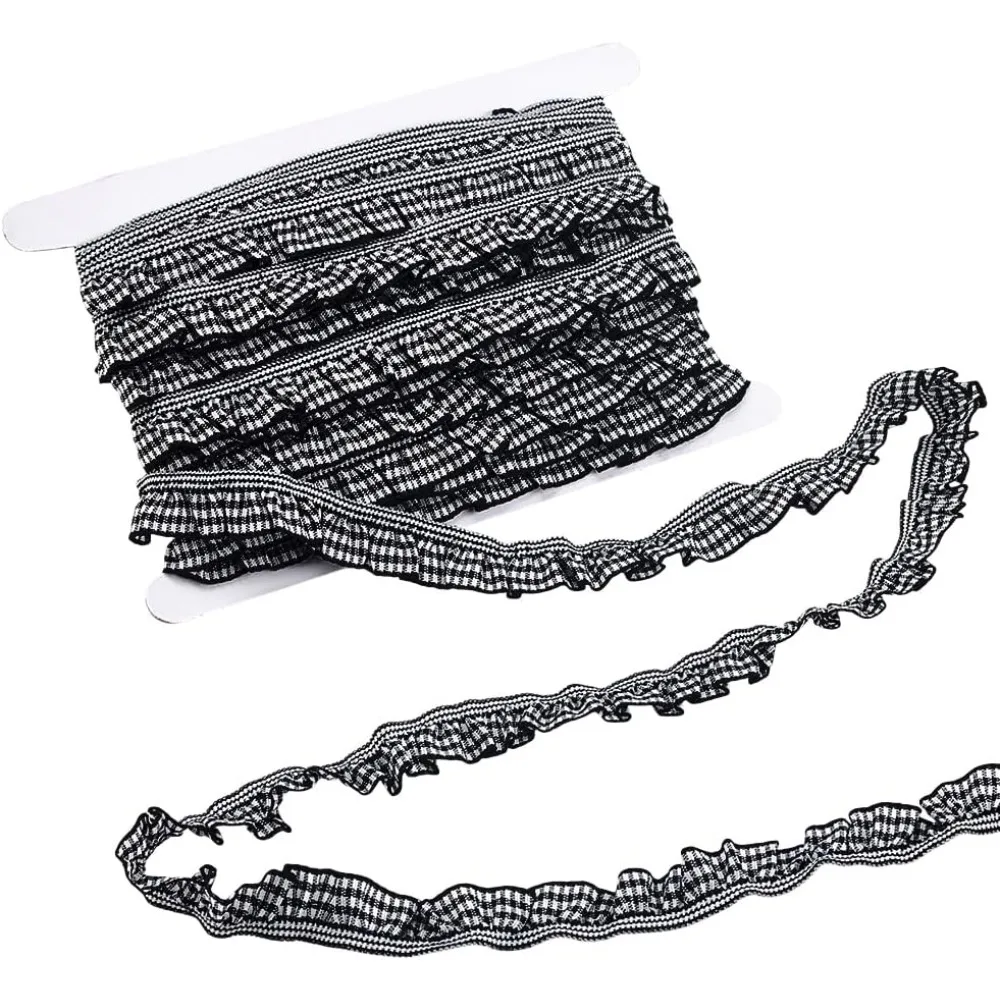 

20 ярдов, эластичная отделка в клетку, черная отделка с рюшами, ширина 3/4 дюйма, плиссированная кружевная лента, клетчатая эластичная отделка, клетчатая отделка с рюшами по краям