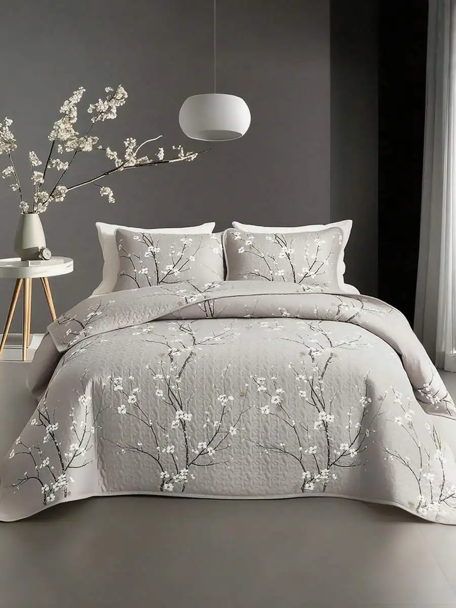 

Floral Printed Quilted Bedding Set Soft Breathable Machine Washable Hypoallergenic Twin Queen King