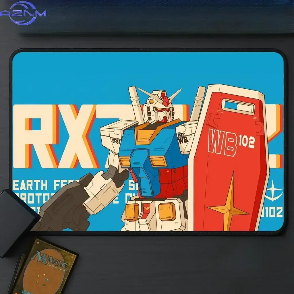 Anime RX78 Mecha TCG Battle Zone Mouse Pad, Rubber Non Slip Desk Mat, Retro Blue Background Robot Art Mouse Pad for Card Game an