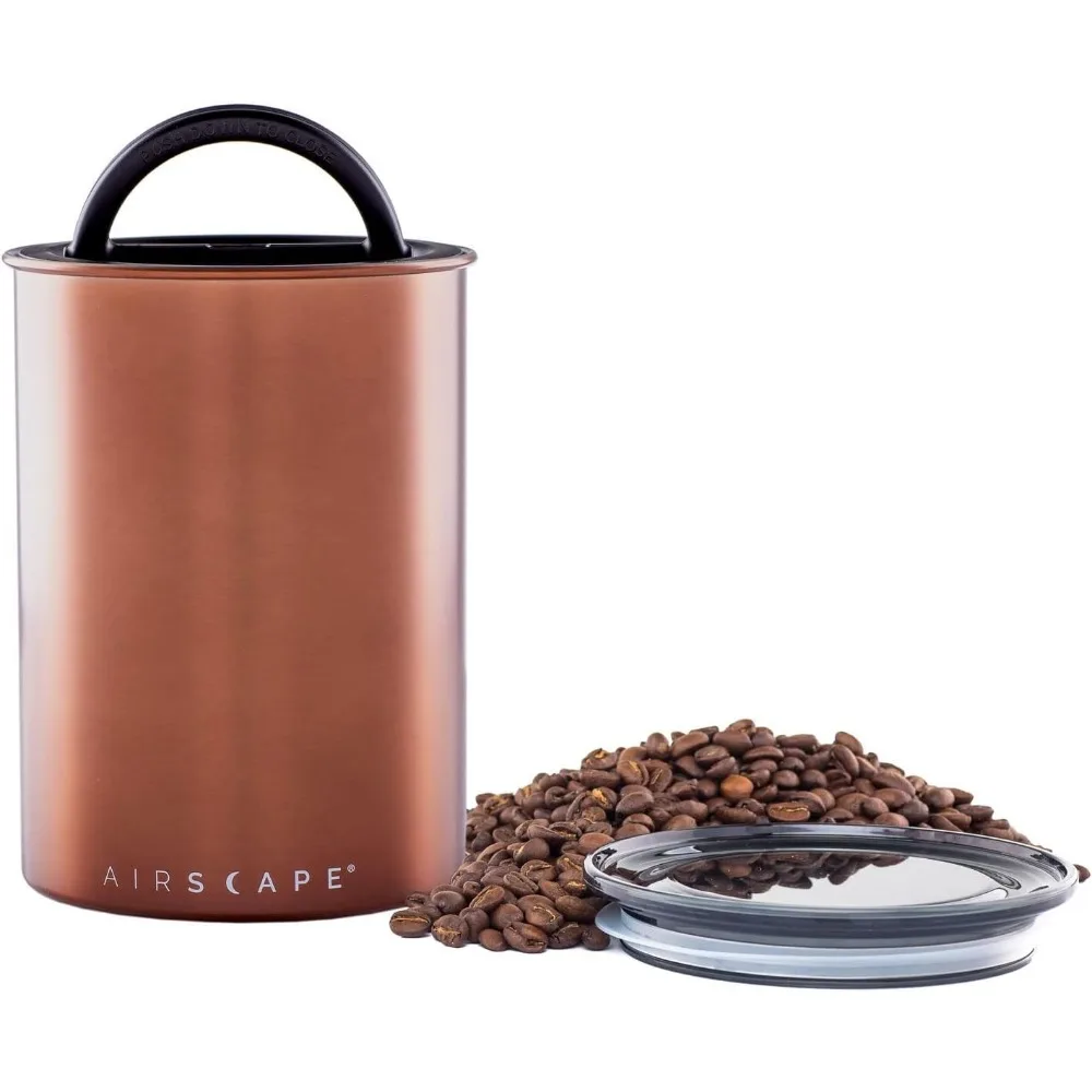 

Stainless Steel Coffee Canister with Patented Air-Less Lid | Removes Oxygen & Humidity | Medium Brushed Copper