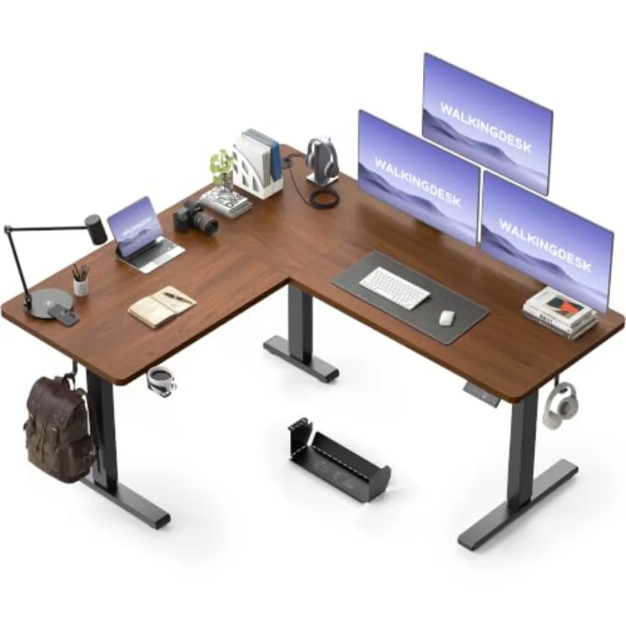 63X55 Inch Reversible L Shaped Standing Desk Height Adjustable with Cup Holder, Electric Corner Computer Desk, Sit Stand up Hom