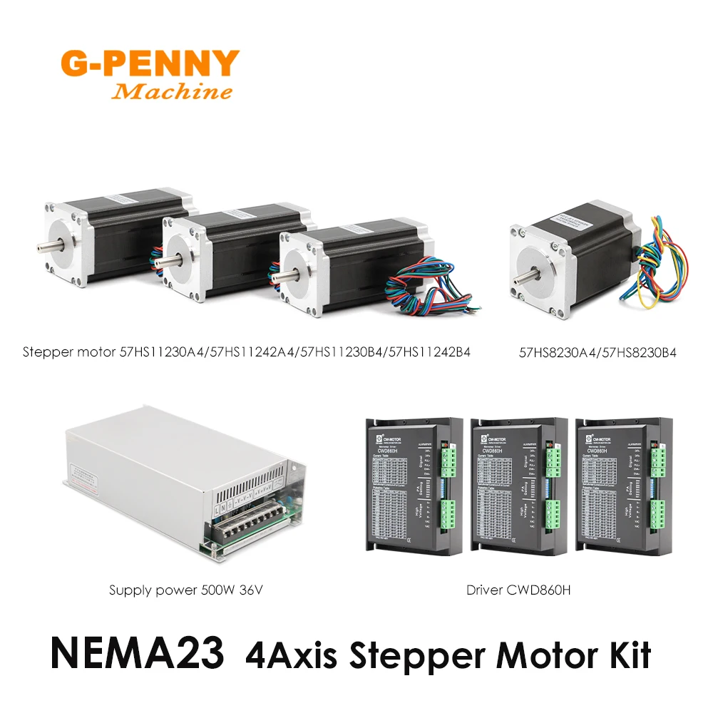 4Axis NEMA23 Stepper Motor Kits X-Y-Z-A Axis  & Power Supply & DB25 4 Axis XHC USB 1Mhz Controller