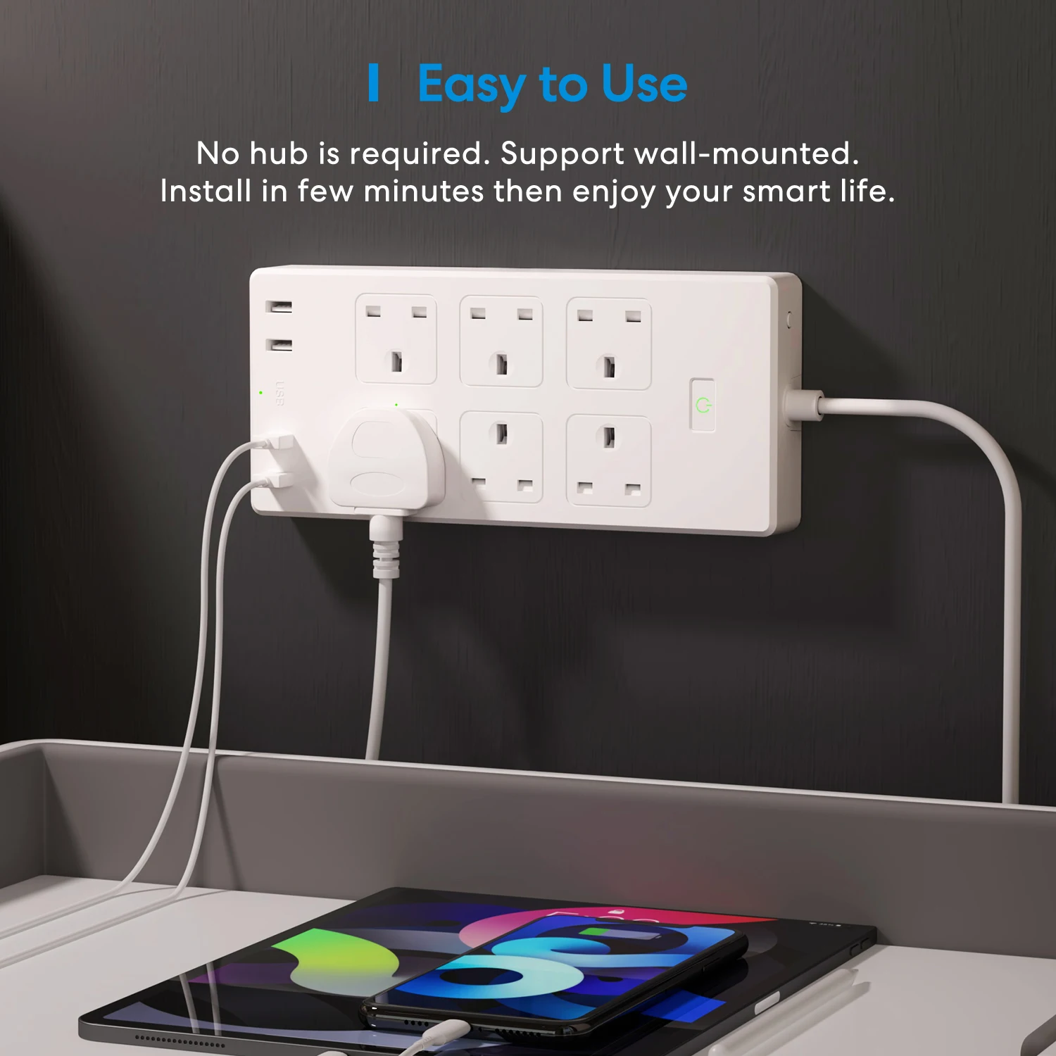 HomeKit Smart Wifi Power Strip UK Plug with 6AC Socket 4USB Multiple Outlet Extension Support Alexa Google Assistant SmartThings