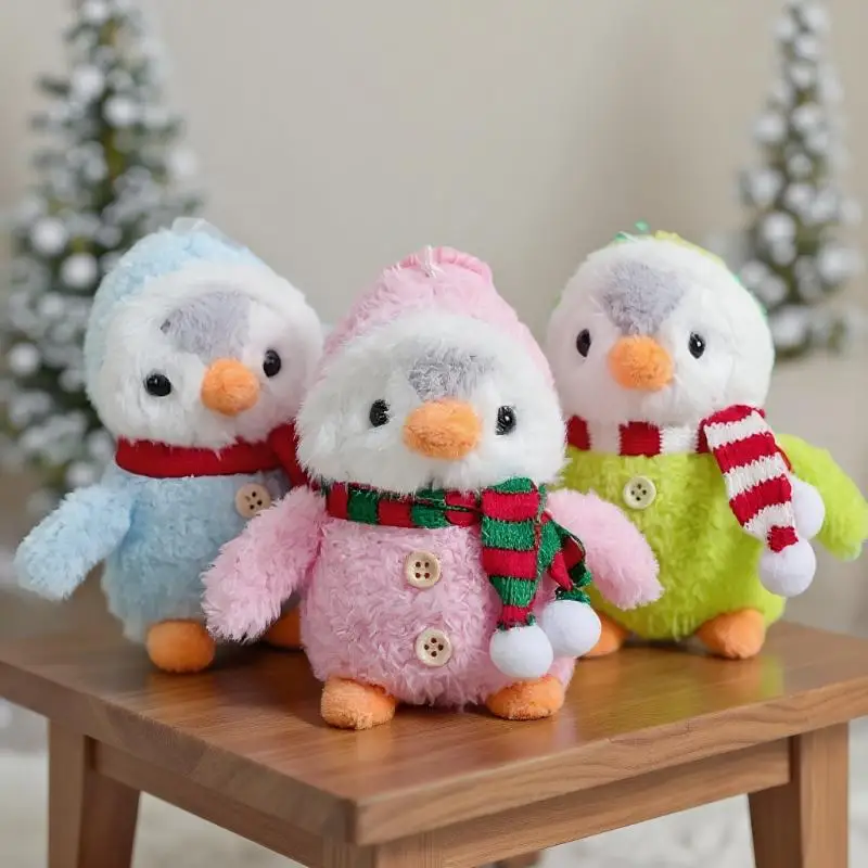 Winterpinguïn pluche pop sleutelhanger speelgoed met kerstsjaal; Girly tas hanger, rugzak hangende aantrekkingskracht, verjaardagscadeau