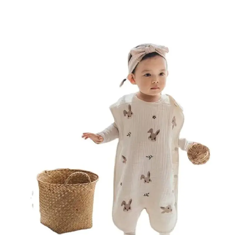 Baby gauze sleeping bag spring, summer and autumn thin children's four seasons general leg anti-kick jumpsuit