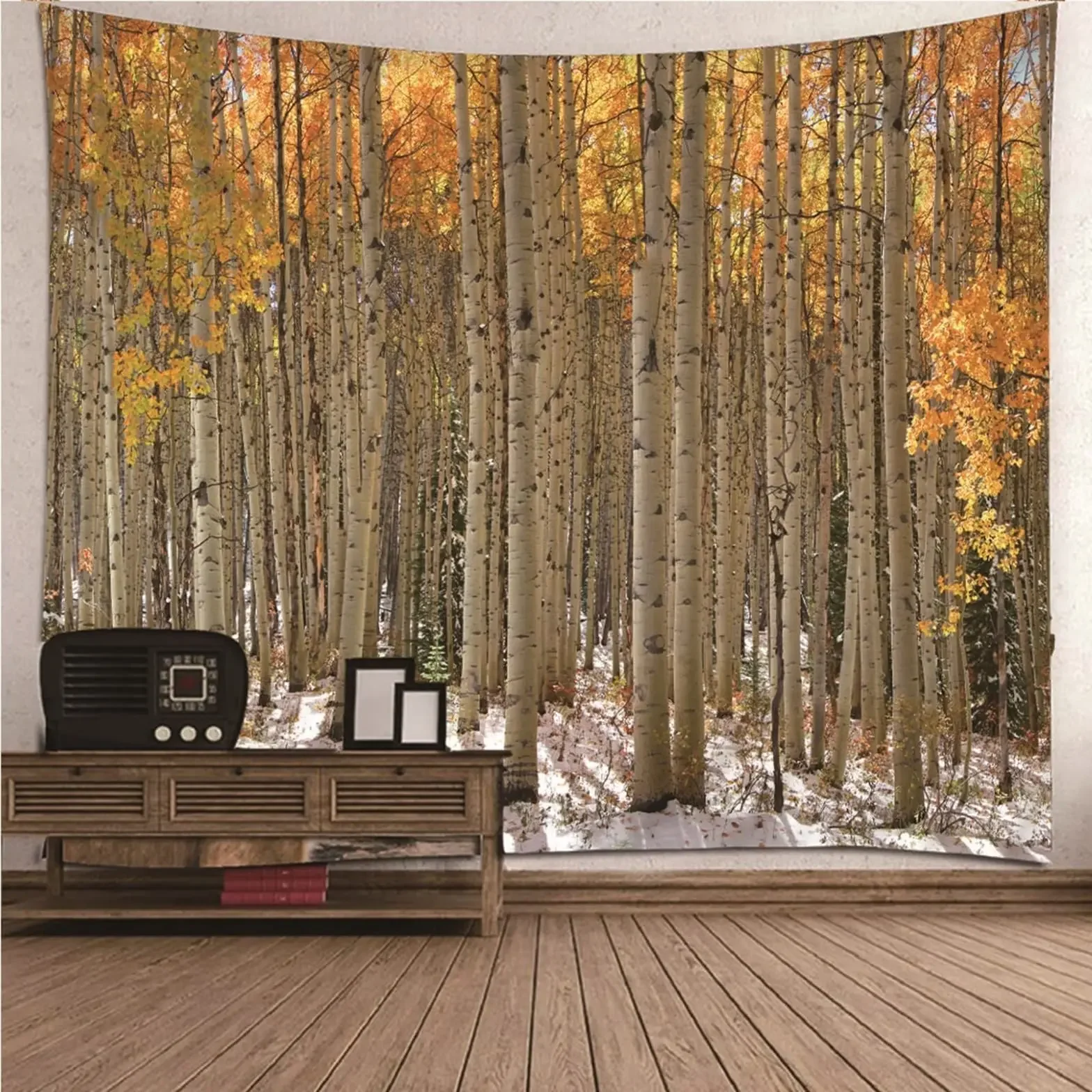 Forest Tapestry,Autumn Birch Forest Yellow Leaves Woodland Seasonal Nature Picture,Wall Hanging for Bedroom Living Room Dorm