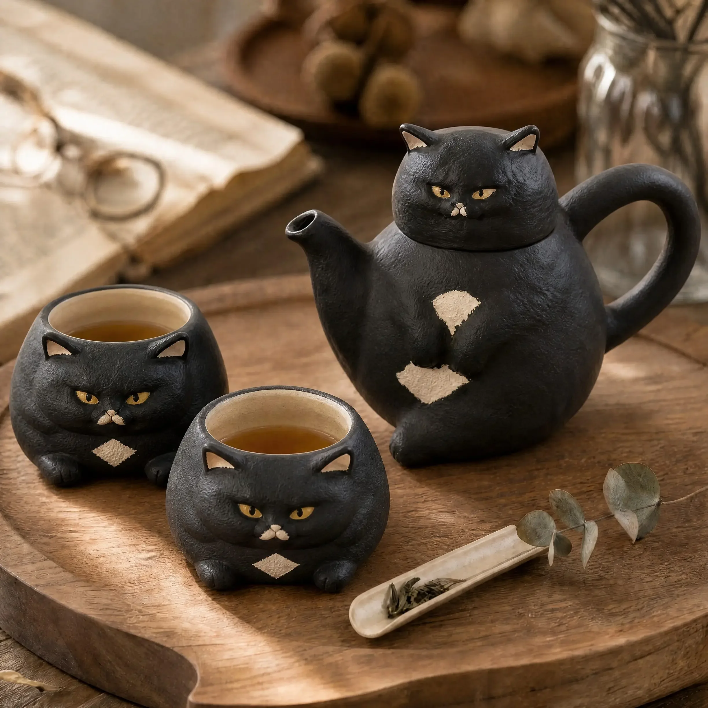 Cartoon Cat Tea Set Funny Realistic Cat Ceramic Tea Set Teapot Tableware Chinese Teapot Accessories Samovar Kettle Pot