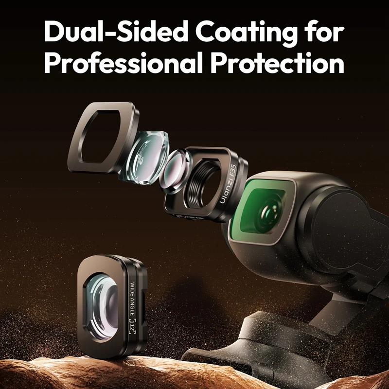 Teleobjetivo gran angular magnético Ulanzi F35 1.5X ampliado 112 °   para DJI Osmo Pocket 3 Recubrimiento de doble cara Protección profesional