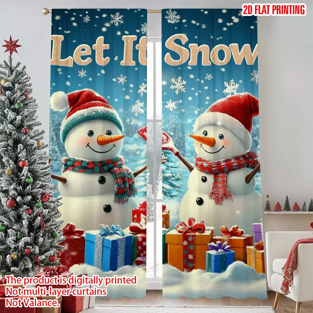 

2pcs 2D flat printing Merry Christmas Window Curtains Snowman Christmas1 Versatile Polyester Without Electricity Festive Wall