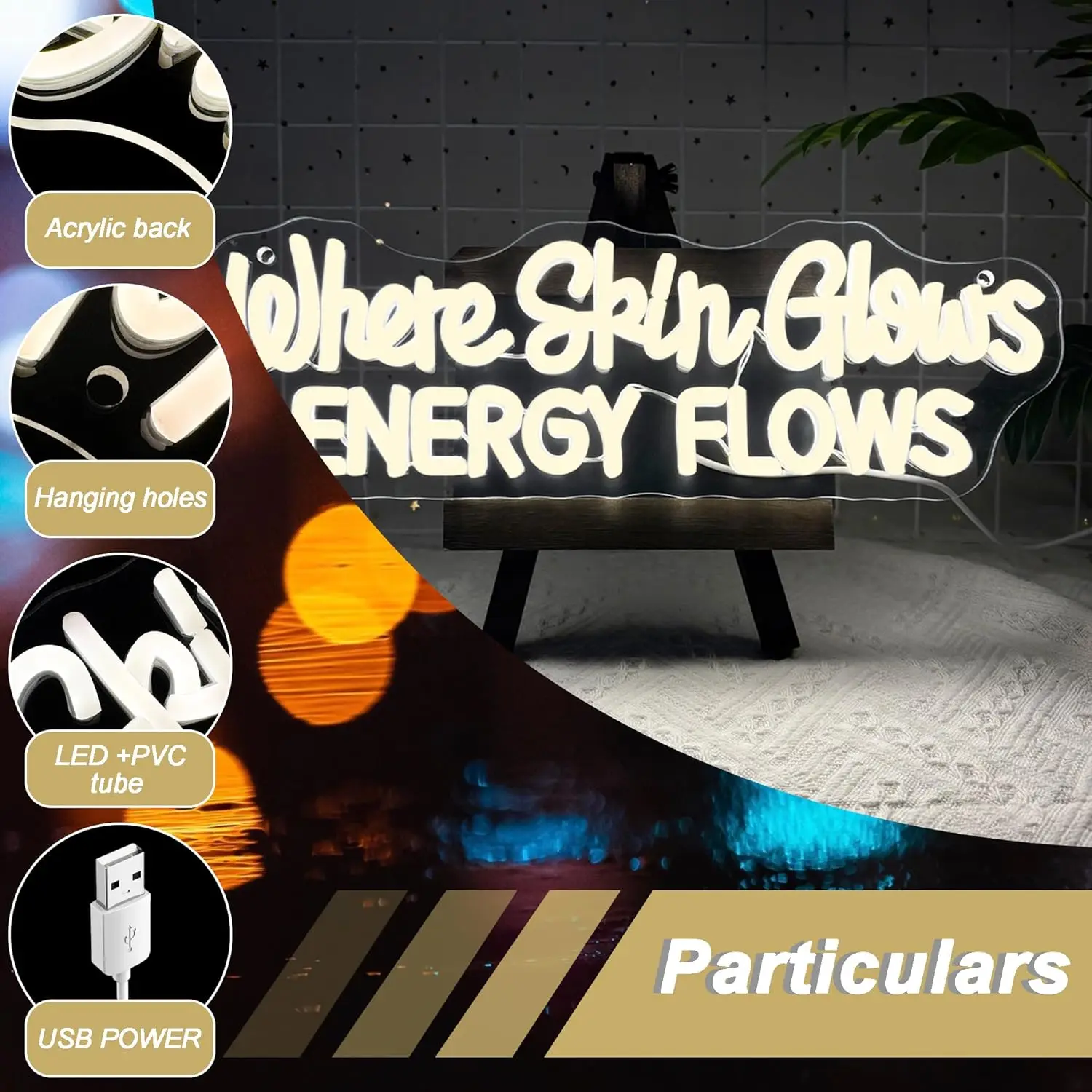 Waar de huid gloeit energie stroomt Neon Sign Beauty Neon Light Sign voor Spa Salon Beauty Room Wall Decor Skin Glow Esthetician Decor