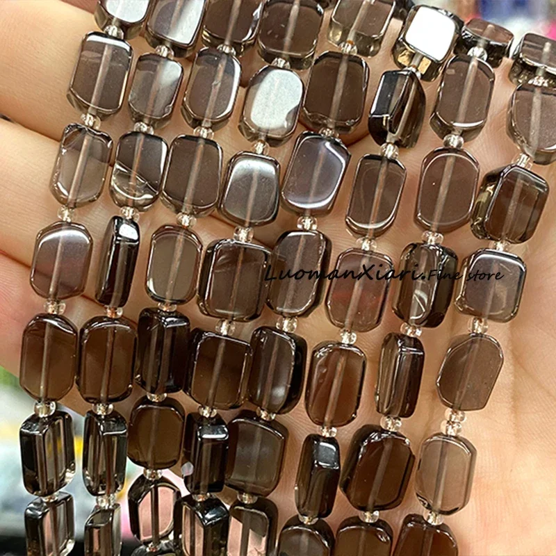 Natural Stone AA Smoky Quartz 8x12MM Flat Rectangle Loose Spacer Beads for Jewelry Making Diy Bracelet Charms Accessories 15''