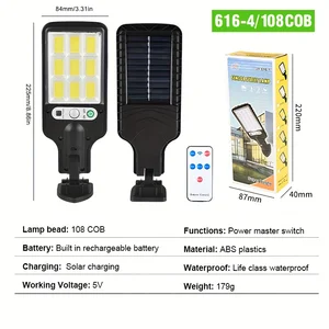 108 COB Sensor Lampu Jalan 3 Mode Lampu Outdoor Tahan Air Keamanan Lampu Tenaga Surya untuk Taman Patio Jalan Remote Control Lampu 8 taman atap penjualan terbaik - №