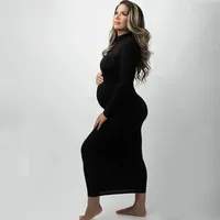 High-Neck Pregnant Women's Slim-Fit dress Long-Sleeved Stretch Pregnant Women's Daily Dress 2