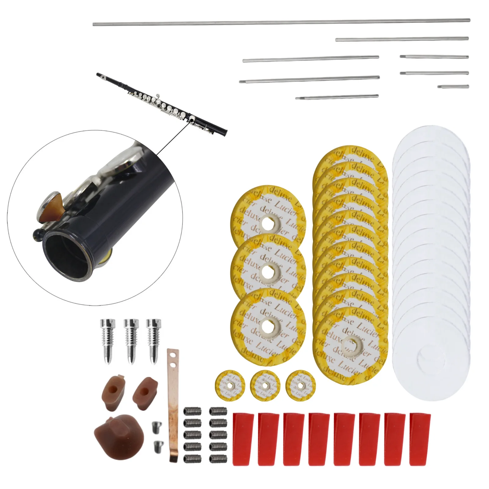 

Набор инструментов для ремонта флейты, 70 предметов, включая звуковые подушечки для открытых отверстий, винты и металлические детали для обслуживания и реставрации флейты