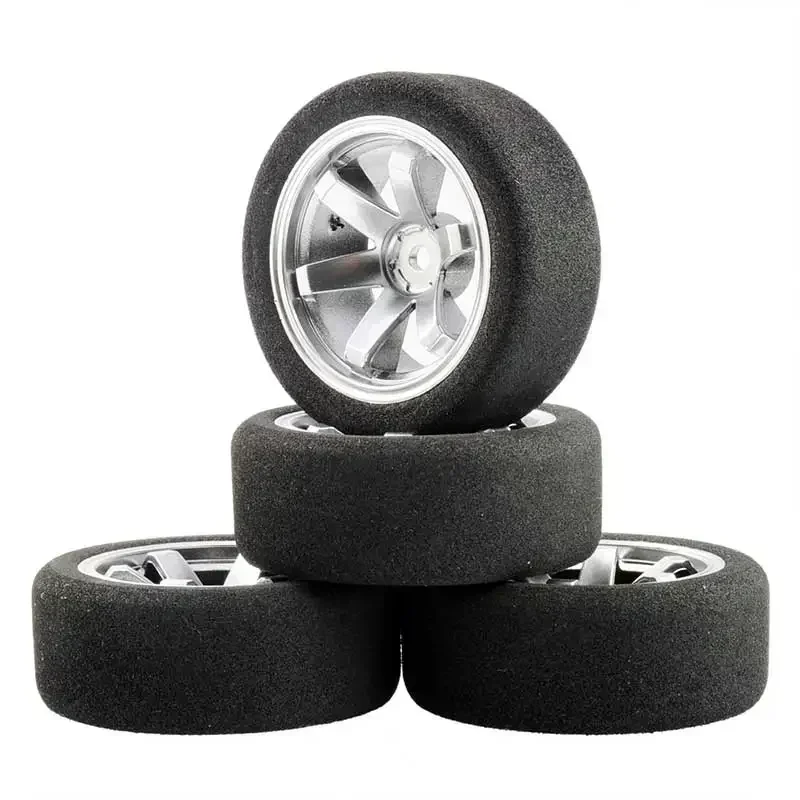 1/10 Scale Sponge Tires and Wheel Rims with 3mm Offset and 12mm Hex fit RC HSP HPI On-Road Racing Car Model Toys Accessory