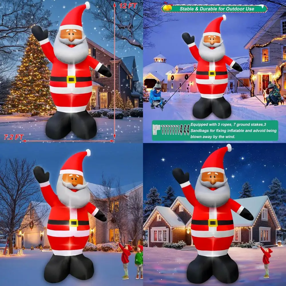 

Giant LED-lit Black Santa Claus Inflatable, 12ft Christmas Lawn & Garden Decoration for Holiday Events