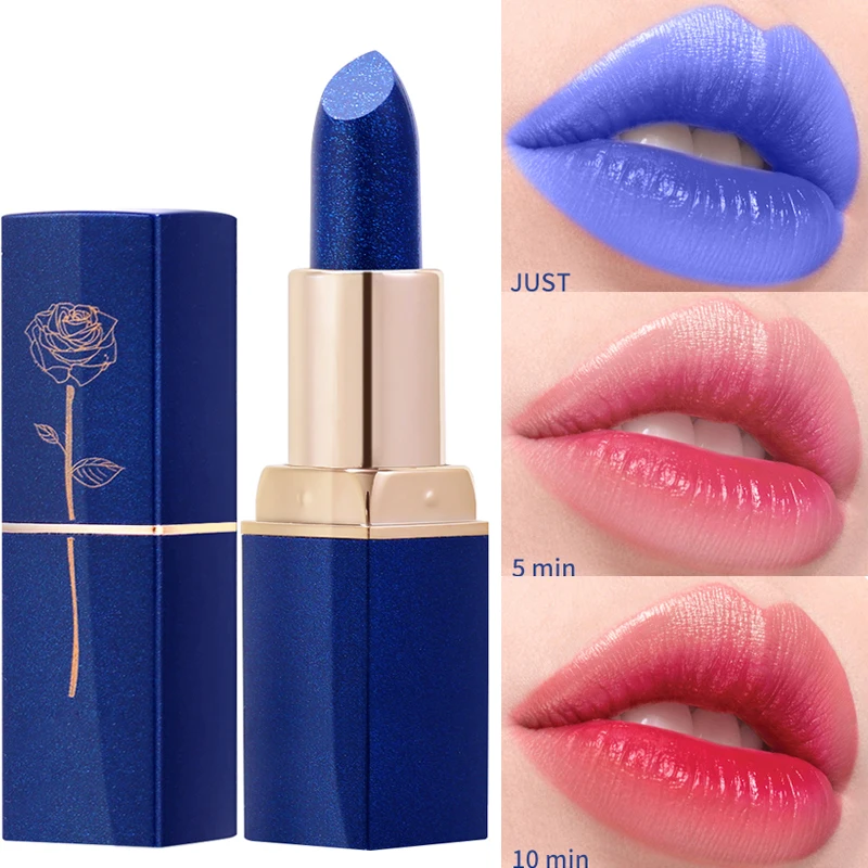 1PCS Waterproof Blue Rose Lipstick Temperature Color Changing Lip Moisturizing Balm Female Makeup Sexy Lip Gloss Shiny Lipstick