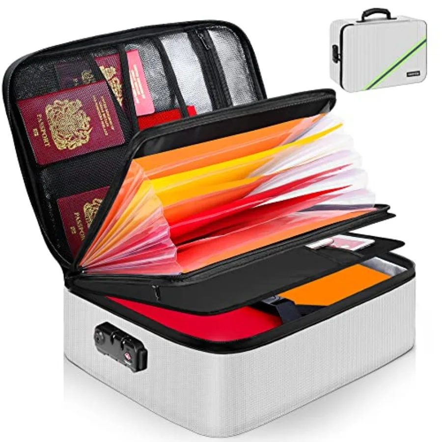 

Document Organizer with Lock16.1"x11.4"x4.3" Waterproof and Fireproof Document Box Portable Home Travel Safe Storage Box for Im