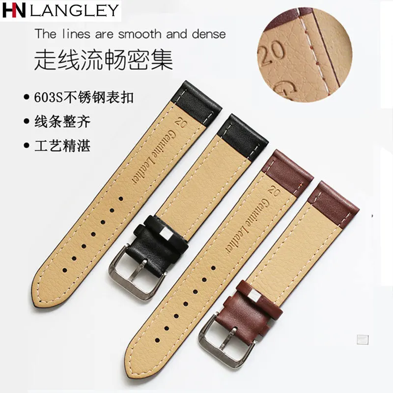 Universal Leather Bands Black&Brown Watch Strap 12/14/16/18/20/22/24 Mm Width PU Leather Watch Accessories Replacment Straps