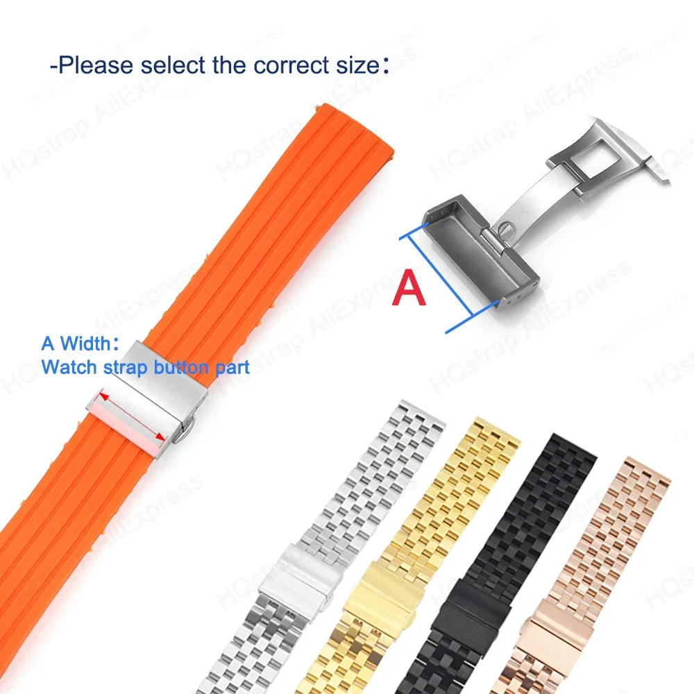 316L Stainless Steel Butterfly Buckle 16mm 18mm 20mm 22mm Metal Silicone Strap Replacement Clasp Double Press Button Accessories