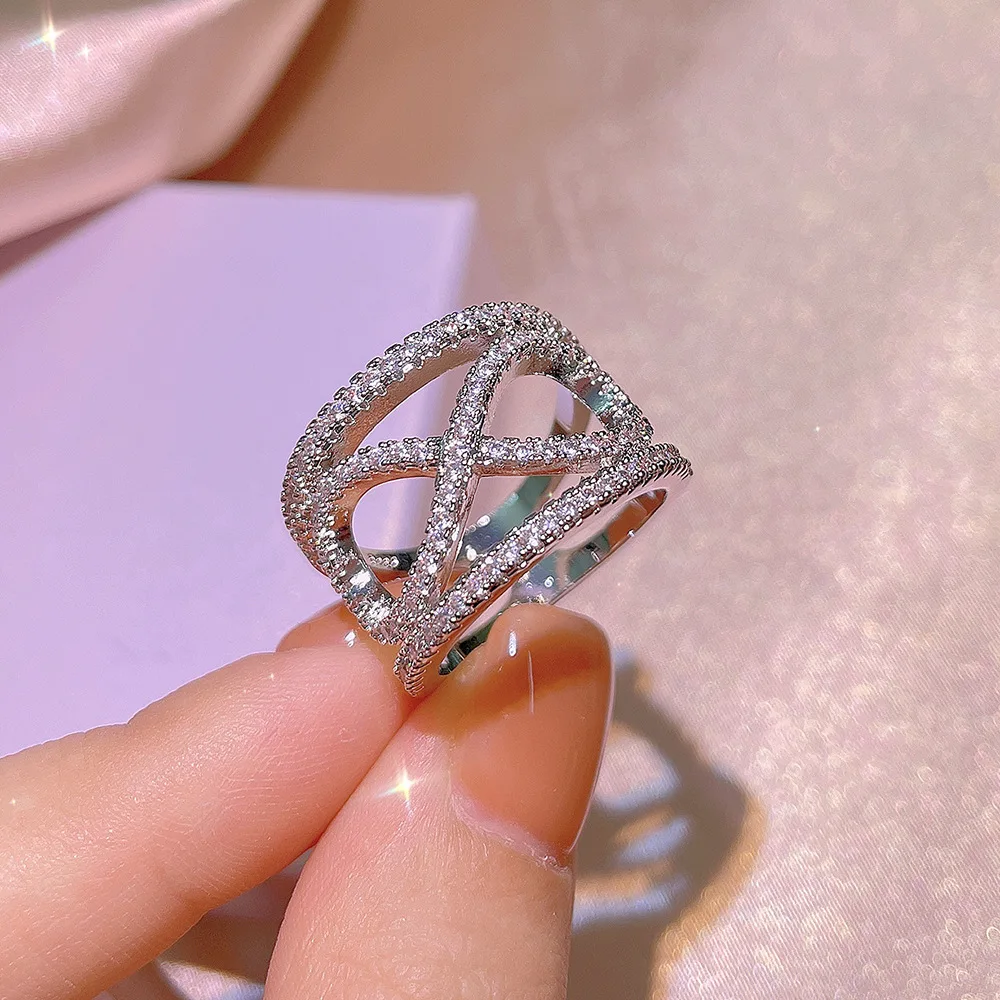 Women's 925 Silver Geometric Zircon Ring, Irregular Design
