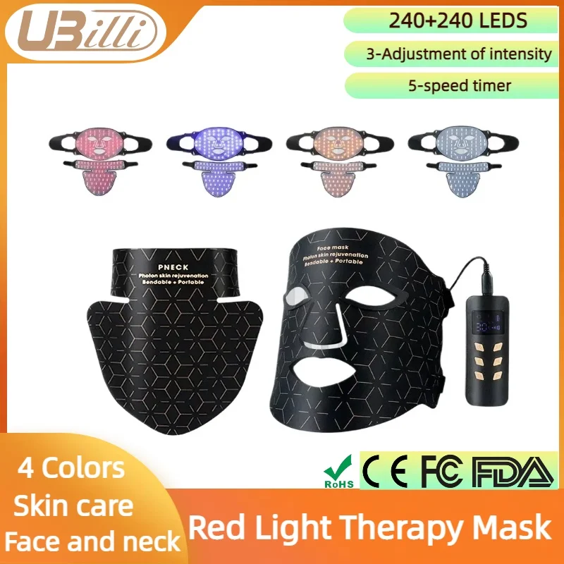 LED-Maske 4 Farben 240 Lampen perlen Silikon material Infrarot für Gesicht und Hals Rotlicht maske Rotlicht therapie Infrarot-Therapie