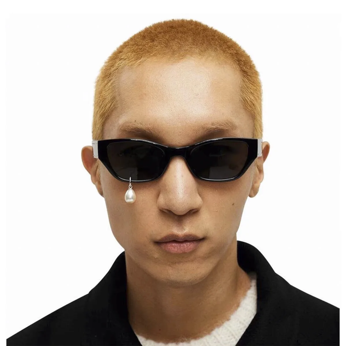 Pearl earrings drop sunglasses personality niche sunglasses small face cat eye high fashion men and women glasses