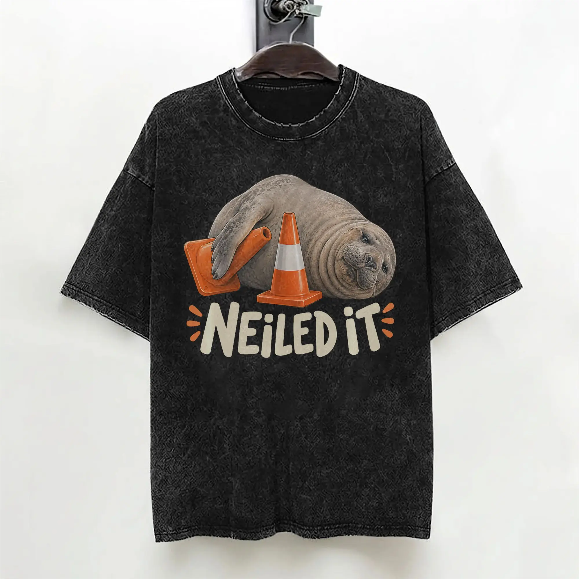 Neil The Seal Funny Elephant Seal Meme T Shirts Washed 100% Cotton Oversize T-Shirts Men Women Streetwear Summer Tee Shirt