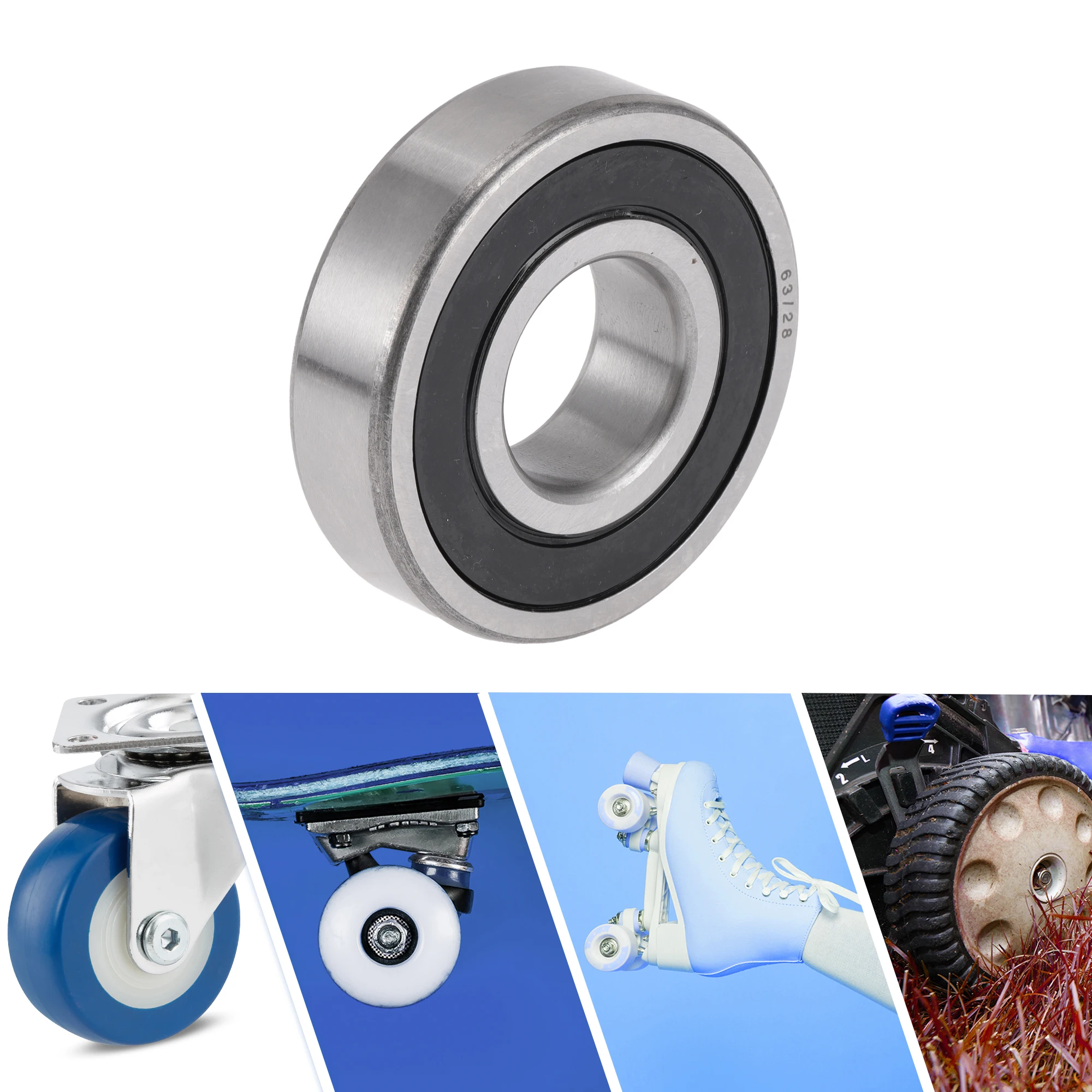Motoforti 63/28DDU Deep Groove Ball Bearings Lubricated Bearings Double Rubber Seal 28x68x18mm Black Silver Tone