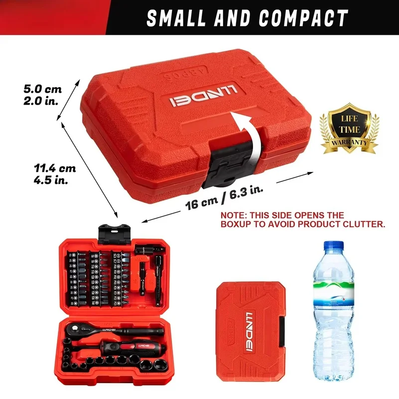 48 Piece 1/4 Inch Mini Socket Ratchet Wrench Set, Metric Shallow Socket (4-14mm) 6-Point,with 72 Teeth Mini Ratcheting