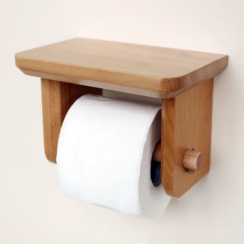 Solid Wood Paper Holder Wall-mounted Tissue Storage Napkin Stand Bathroom Shelf Toilet Paper Organizer Home Accessory Storage