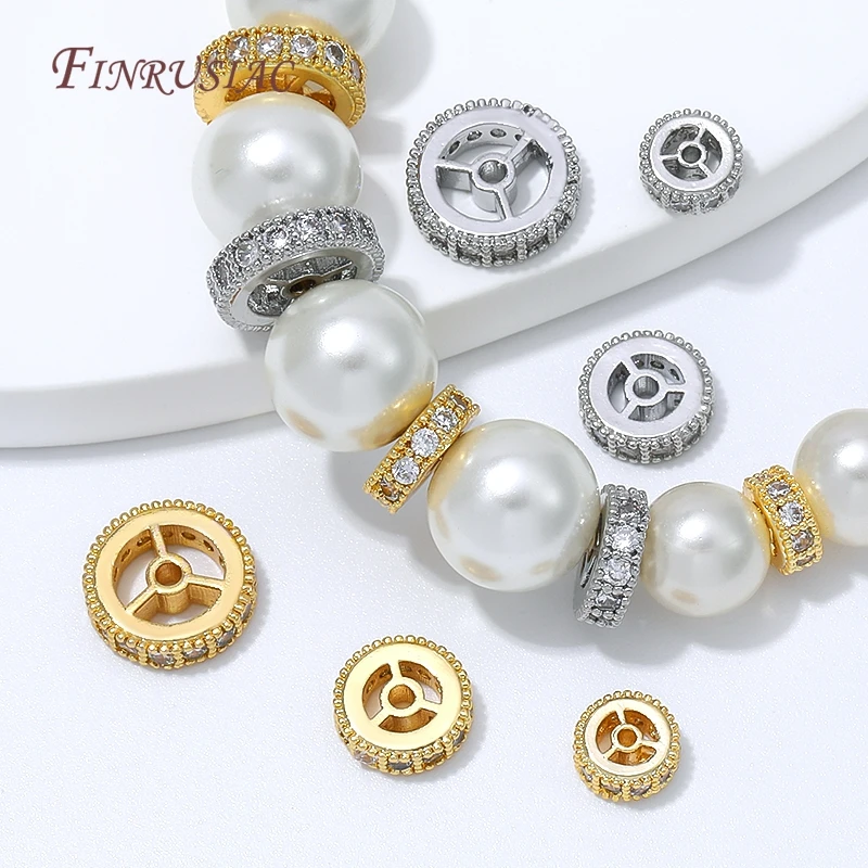 6mm 8mm 10mm 18K Gold Plated Wheel Gear CZ Spacer Beads,Brass Round Beads For DIY Bracelet Necklace Jewelry Making Supplies - view 3