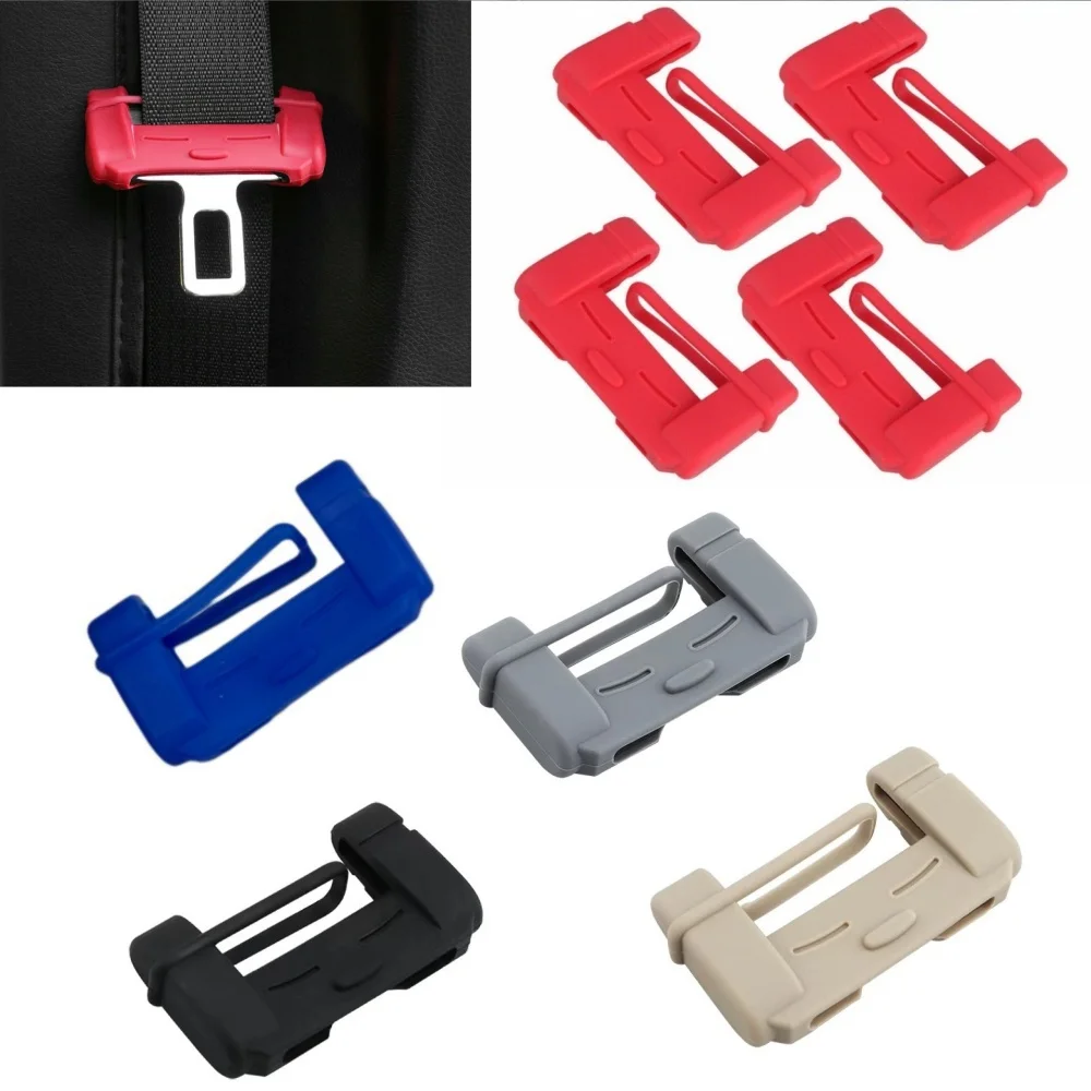 4Pcs Silicone Car Seat Belt Buckle Cover Universal Anti Scratch Protector Red Black Blue Beige Gray