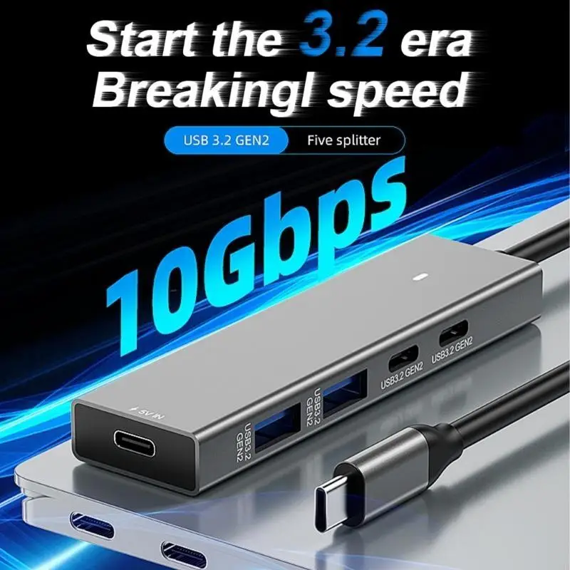 

462E Концентратор USB C 5 в 1 с быстрой передачей данных Док-станция UsbC Передача данных 10G