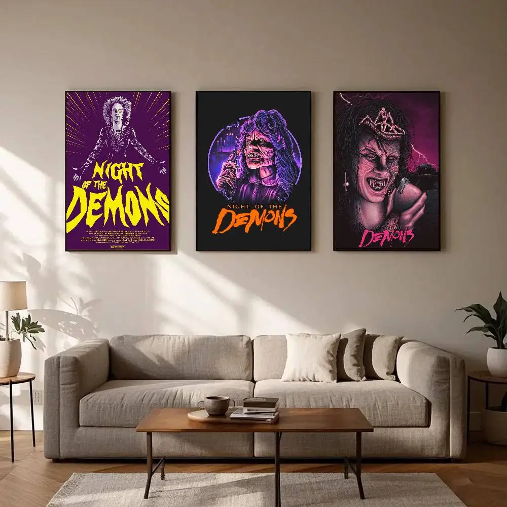 Night Of The D-Demons Horror Movie Poster Art Sticky Wall Waterproof Home Living Room Bedroom Bar Aesthetic Decoration