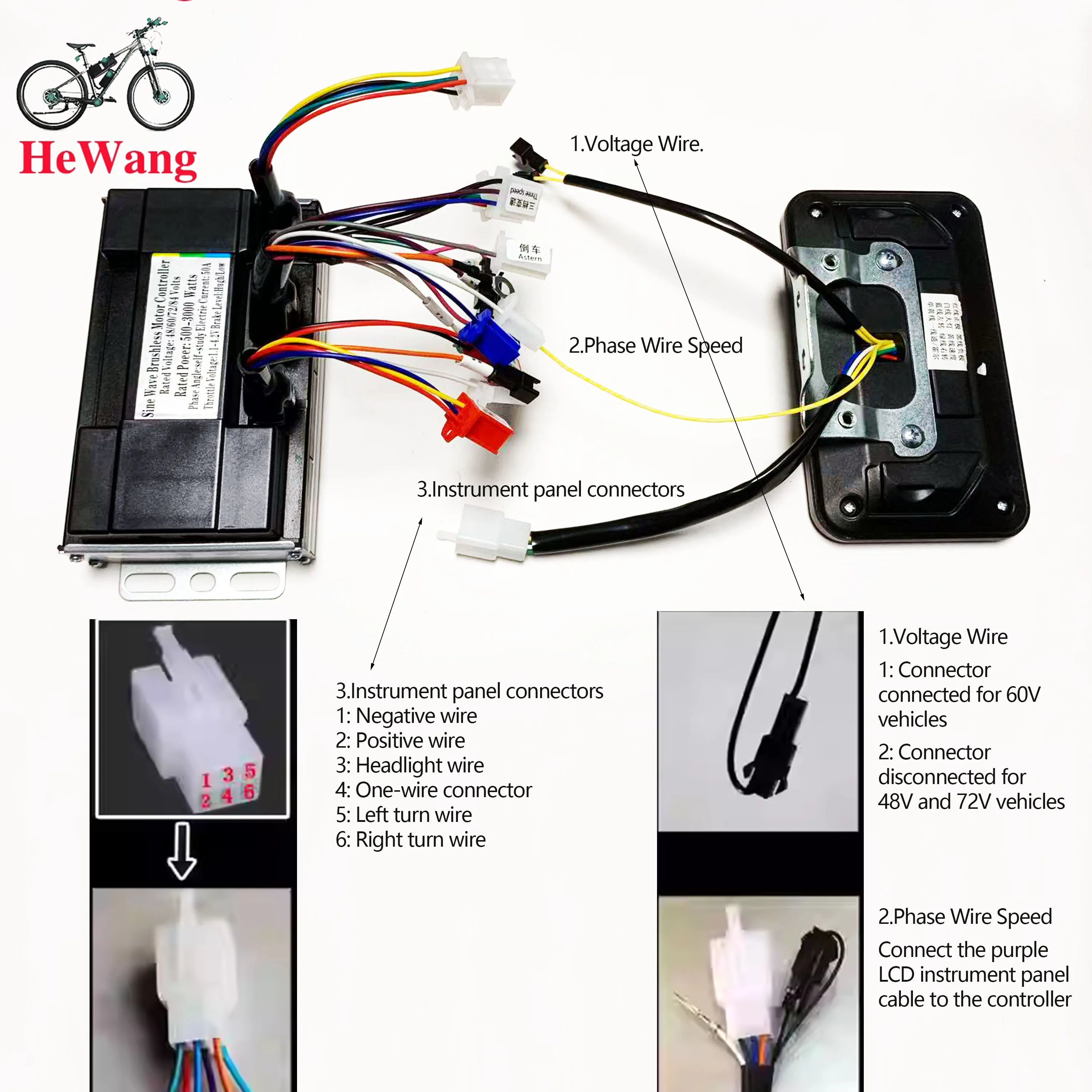 48V 60V 72V 50A 3000W Brushless Motor Controller with Speed Display LCD Meter for Electric Scooter Tricycle Motorcycle E-Bike