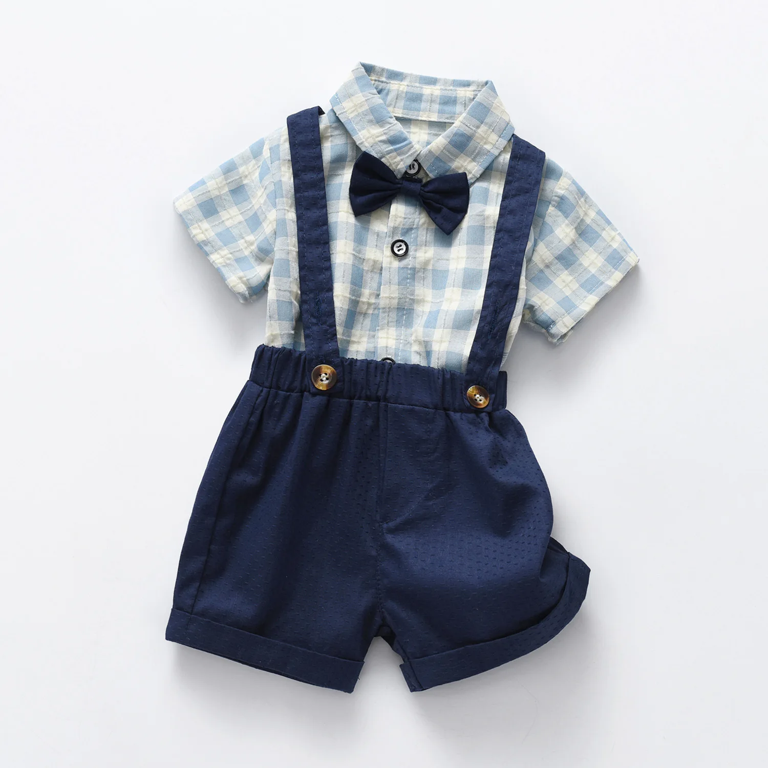 

Fashion Summer Baby Boy Clothes Toddler Gentleman Outfits Short Sleeves Romper with Bow Tie Overalls Shorts Set for Formal Wear