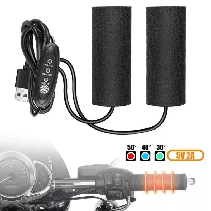 Heated Motorcycle Handlebar Grips 5V USB Warmer Electric Heated Grip Cover Anti Vibration Anti Slip Hot Handlebar