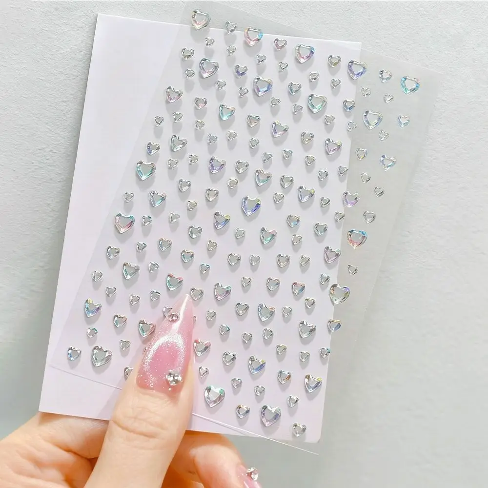 3D Dazzling Face Rhinestone Sticker Transparent Heart Shape 3D Rhinestone Sticker Aurora Iridescent Round Shape