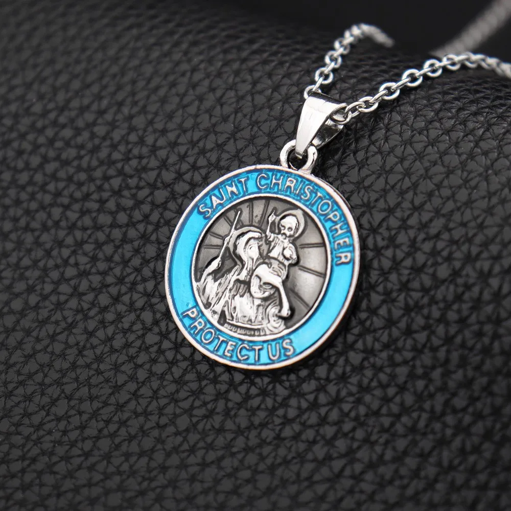 2024 Vintage Fashion Punk Patron Saint of Christian Travellers Saint Christopher Pendant Necklace Alloy Metal Party Accessories