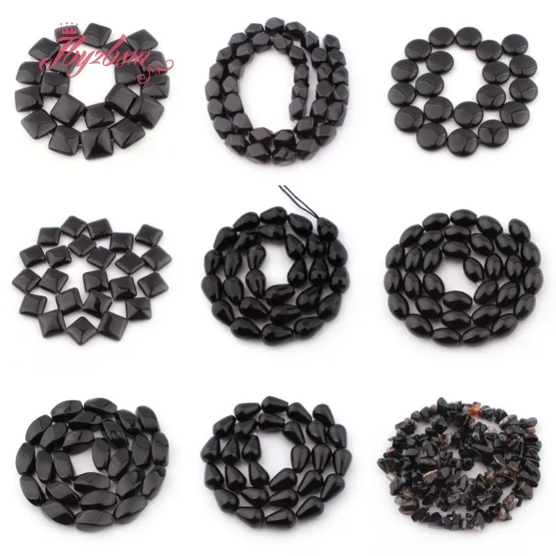 Natural Black Agate Round Column Square Freeform Stone Beads for DIY Loose Beads Necklace Bracelet Jewelry Making Strand 15