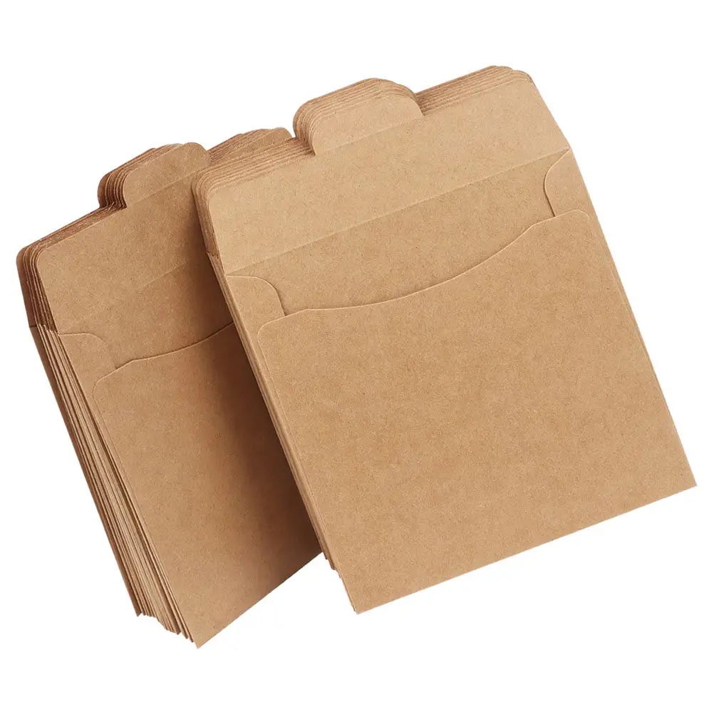 100Pcs Kraft Paper Cd Sleeves Retro Style Envelopes Vintage Brown Cardboard Storage for Cd Dvd Cards Documents Kraft Paper