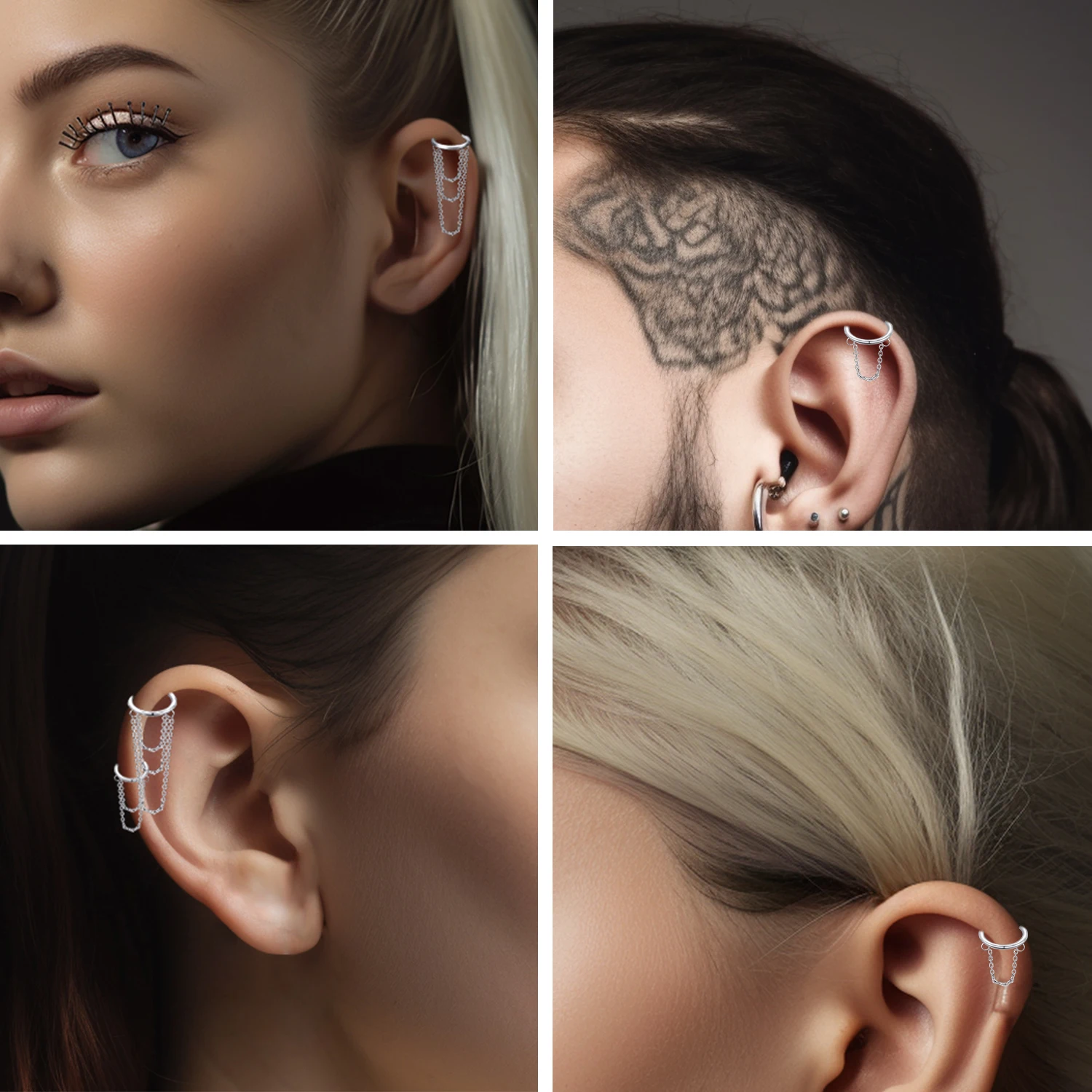 16G Surgical Steel Cartilage Hoop Helix Piercing Jewelry with Chain Dangle Earrings for Women Girls