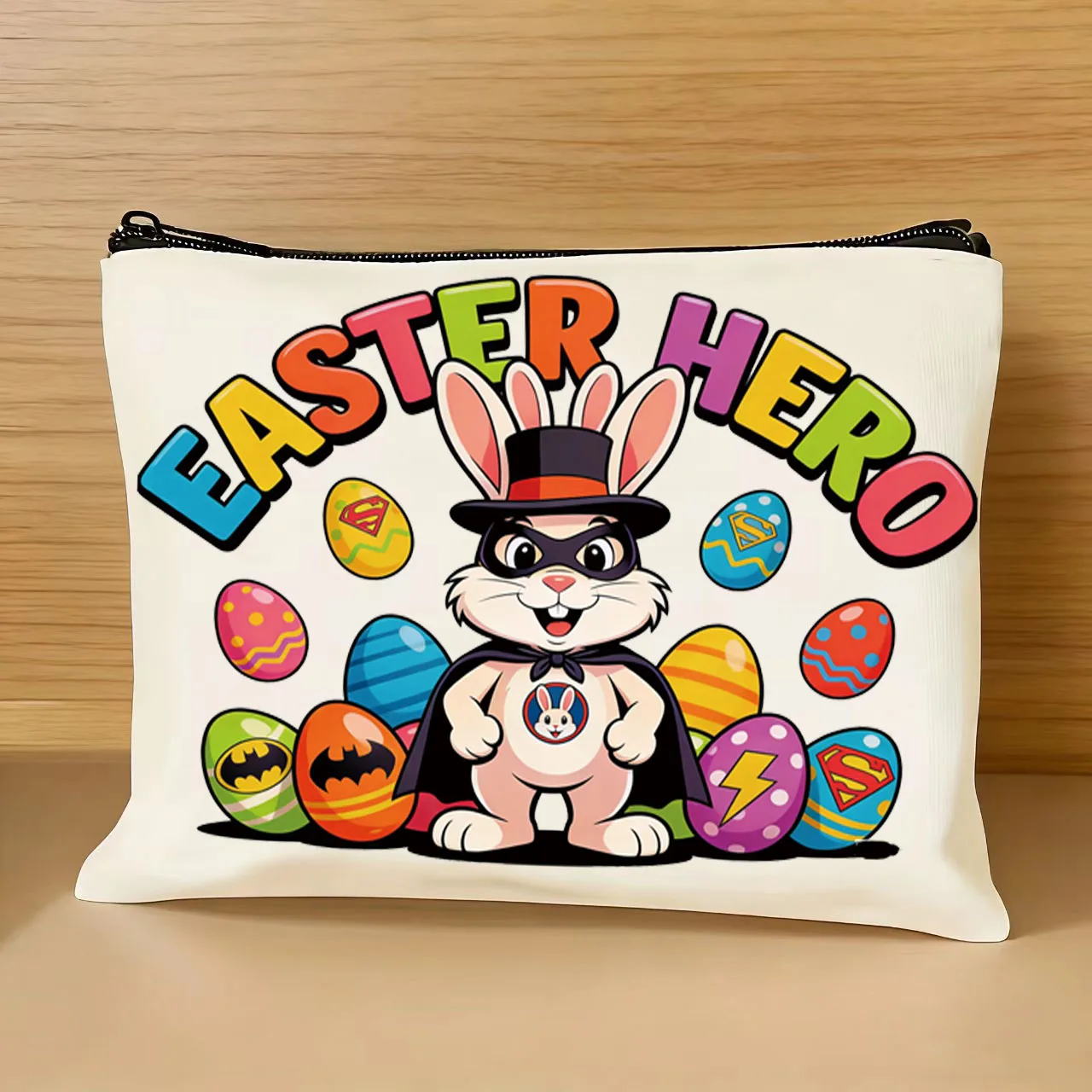 1PC Easter Colorful Rabbit Theme Storage Bag Cosmetics Storage Bag Handheld Multi functional Canvas Bag Easter Gift Canvas Bag